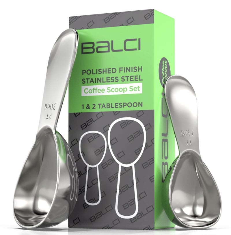 BALCI - Stainless Steel Coffee Scoop Set (1&2 Tablespoon, 15ml and 30ml) Exact Measuring Spoons for Coffee, Tea, Sugar, Flour and More! - Image 1